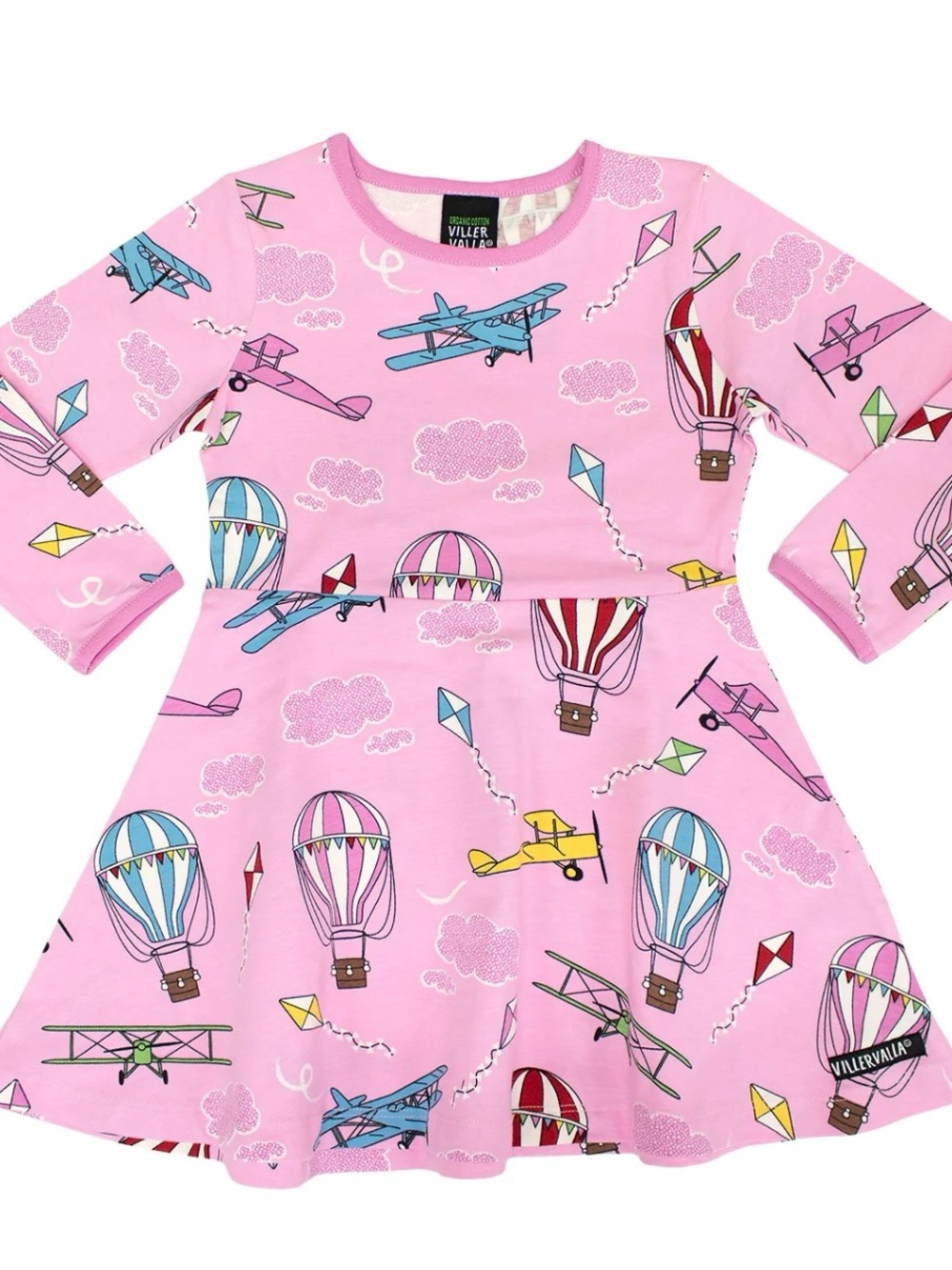 Villervalla Pink Hot Air Balloon Airplane Print Dress Sz 128cm